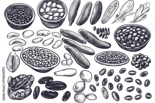 Healthy Beans Drawing Vector Superfood Concept