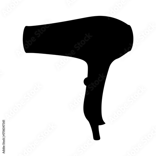 A simple silhouette of a hair dryer or blow dryer on white