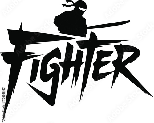 Ninja Fighter Logo with Samurai Sword.