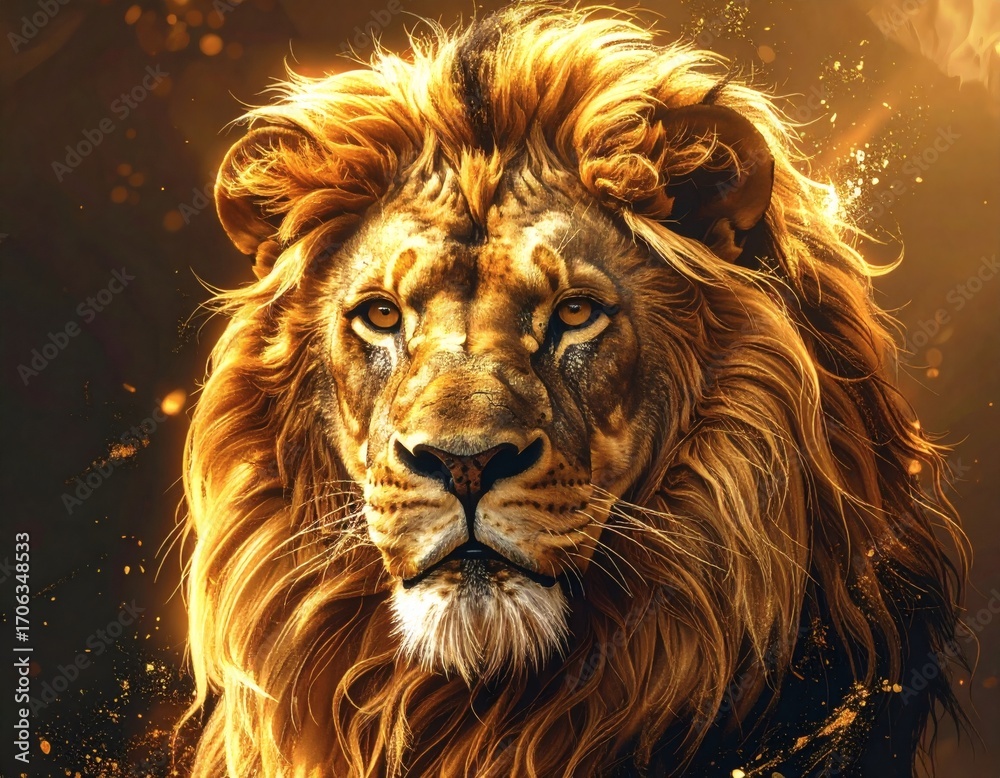 Fototapeta premium An elegant golden lion head, a symbol of strength and wealth