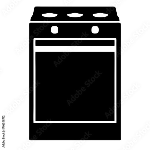 Modern Stove Silhouette Depicting a Black Oven with Visible Burners