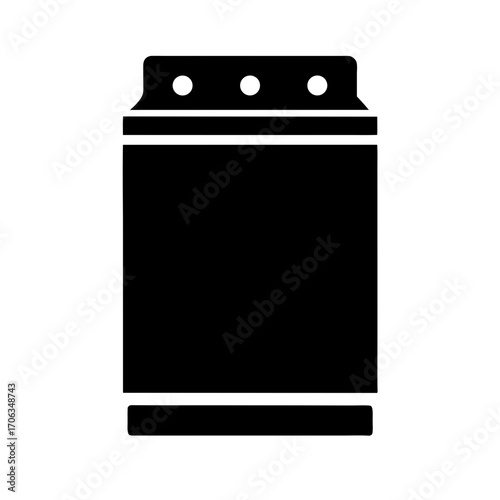 Silhouette of a Black Laundry Washing Machine with Three White Circles