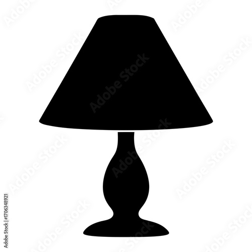 Black and White Silhouette of a Table Lamp with Conical Shade