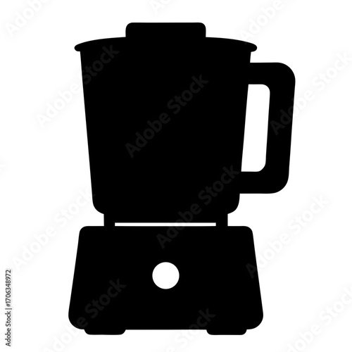 Silhouette of a black kitchen blender with a white button on a white background