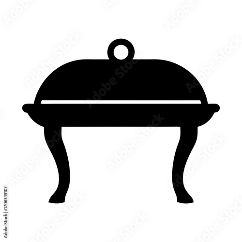 Stylized Black Silhouette of a Covered Buffet Server on Decorative Legs
