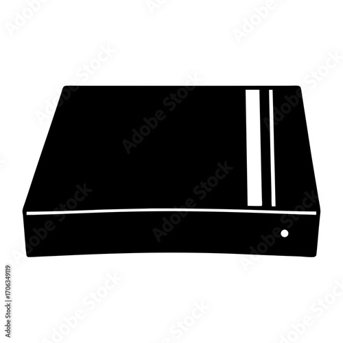 Black entertainment box with two vertical white lines and a white dot