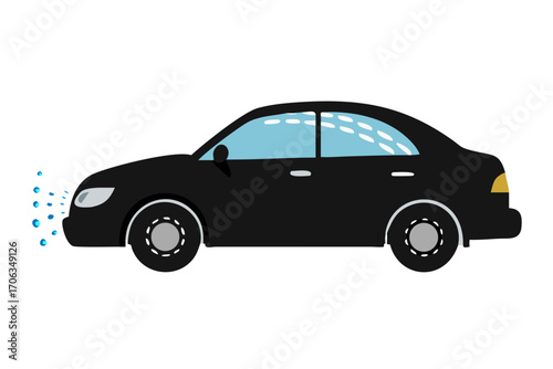 Black sedan car with water droplets on a