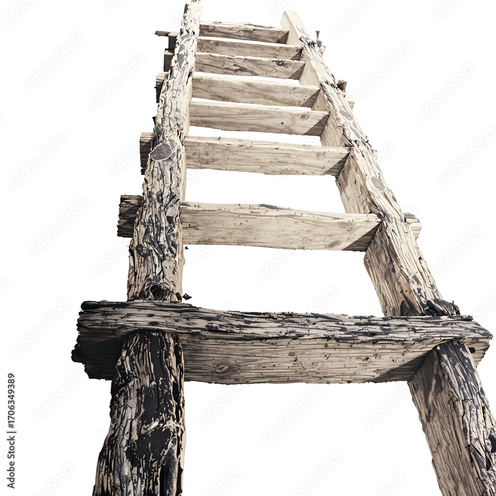 Fototapeta premium Rustic Wooden Ladder A weathered climb to the top