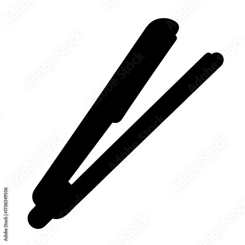 A silhouette illustration of an open hair straightener, beauty and styling tool