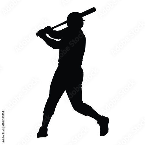 Baseball player silhouette swinging bat dynamic action sport athlete silhouette art silhouette