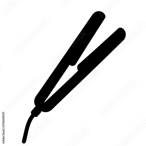 Stylized image of a black hair straightener, a beauty and styling tool