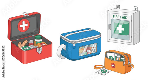 Essential first aid kits and medical supplies ready for any emergency promoting safety and preparedness for health emergencies, Generative AI.