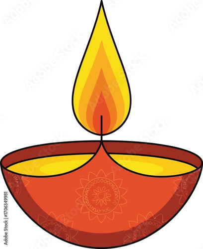 Vector art of diya lamp with flame