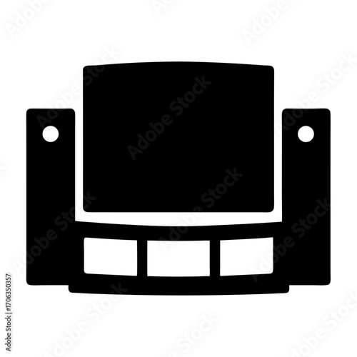 Stylish entertainment unit featuring shelving and integrated speaker components for home audio