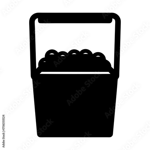 Stylized silhouette illustration of a bucket filled with spherical objects on top