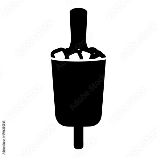 Stylized black and white image of a cocktail shaker, filled with ice