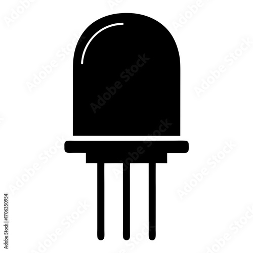Stylized black and white illustration of an LED component with three leads