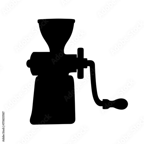 Black and White Silhouette Depicting a Vintage Manual Food Grinder Illustration
