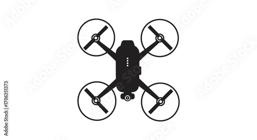 a sleek black drone with four spinning propellers in flight