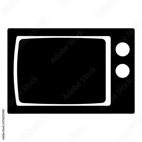 Retro television icon in black and white with rotary dial controls