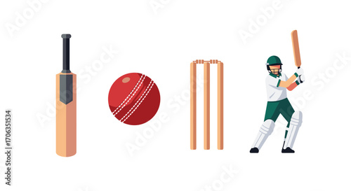 Dynamic cricket player swings bat near wicket and ball capturing the thrill of the game with vibrant action and sporty energy for sports enthusiasts, Generative AI.
