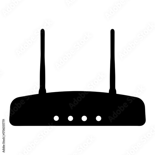 Silhouette of a wireless router with dual antennas for network connectivity