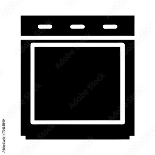 Simple minimalist icon of a modern oven with a black background