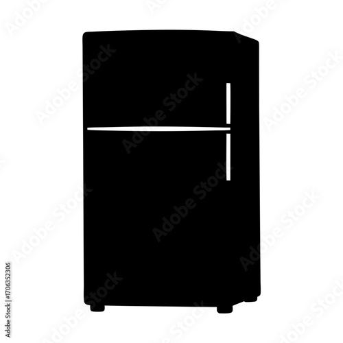 Monochrome illustration of a two door refrigerator in a minimalist design