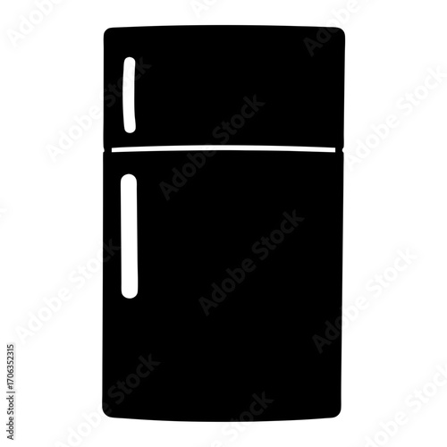 Black and white illustration of a refrigerator with a freezer on top