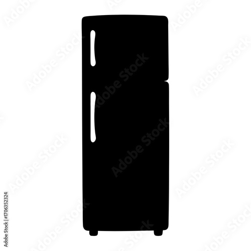 A monochromatic representation of a refrigerator with a freezer compartment, a kitchen appliance
