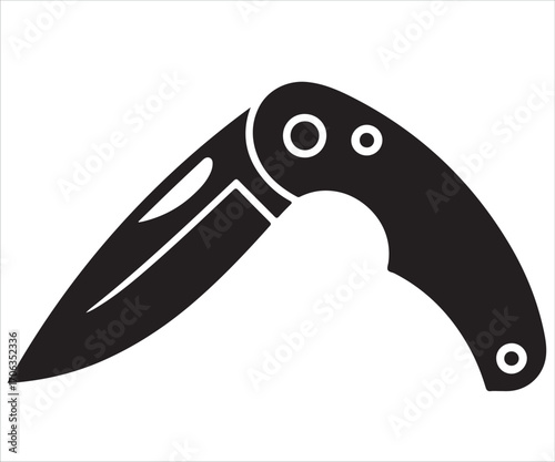 Black silhouette of folding pocket knife vector illustration, symbol of tool, blade, sharp object, survival gear, outdoor equipment, camping accessory, hunting utility, everyday carry, and tactical de