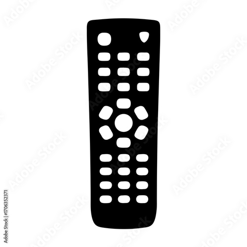 Abstract representation of a television remote control with white buttons on black background