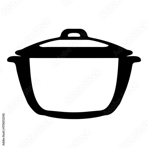 Minimalist black and white illustration of a covered cooking pot or casserole dish
