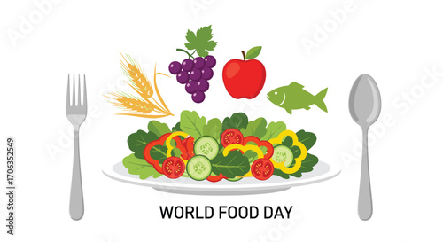 Celebrate World Food Day with vibrant fresh produce healthy eating and a delicious meal presentation, Generative AI.