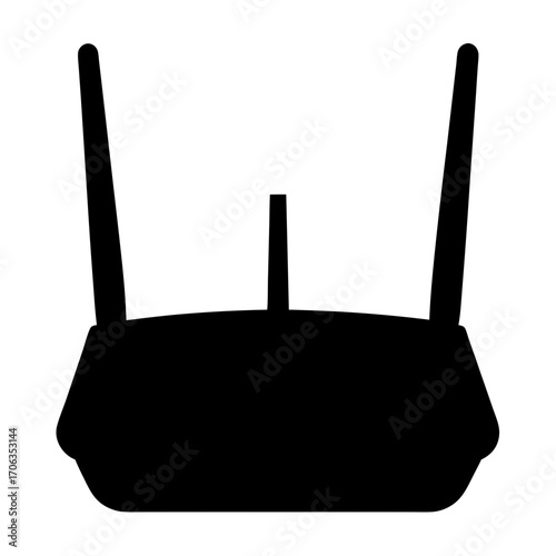 A modern WiFi router silhouette with three antennas for wireless connectivity