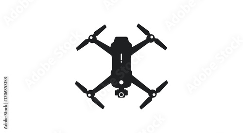 a black drone silhouette with four propellers against white background