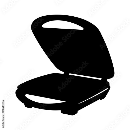 Simple black silhouette of an open panini press or sandwich maker