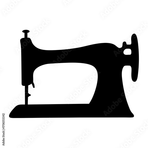 Silhouette of a vintage sewing machine in black and white style