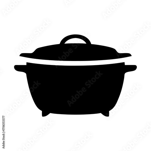 Stylized illustration of a black cooking pot with lid and handles