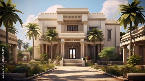 Elegant villa with palm trees, evoking a sense of luxury and tranquility in a tropical paradise