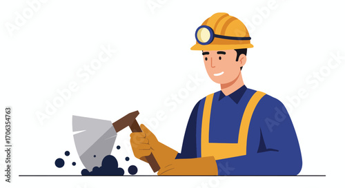 Miner with pickaxe digging in dark soil
