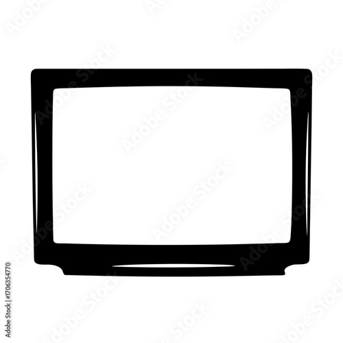 Retro Television Frame with Blank White Screen in Black and White
