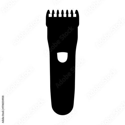 Silhouette of electric beard trimmer head and body on white background