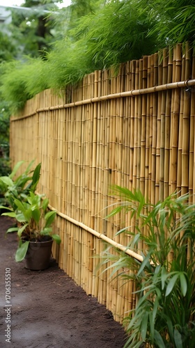 Elegantly crafted bamboo fence offering privacy and natural aesthetics in a serene outdoor setting