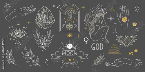 Mystical Celestial Symbols Collection Spiritual and Occult Design Elements