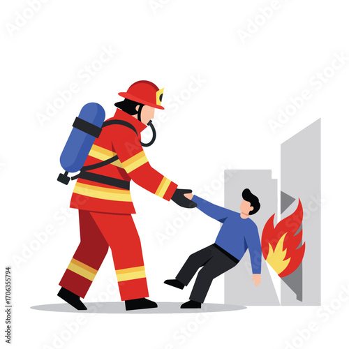 Firefighter pulls person from burning building