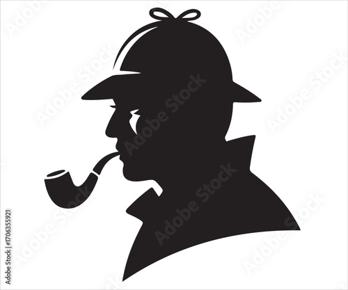 Detective silhouette with pipe and hat symbolizing mystery investigation vector art