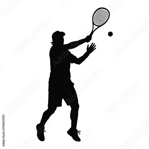 Silhouette of a tennis player in action hitting a ball during a match silhouette