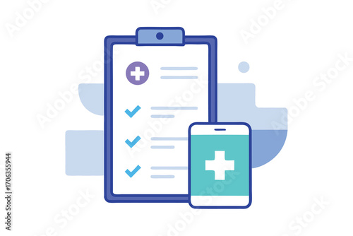 Medical clipboard and smartphone isolated on white background for health checkup and online consultation