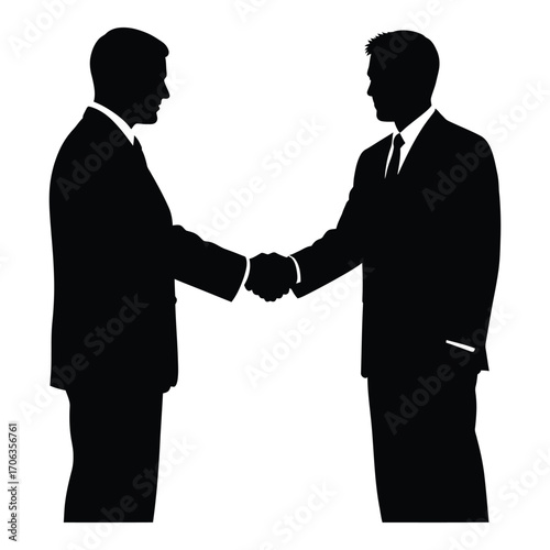 Businessmen shaking hands silhouette symbolizing partnership agreement and trust silhouette
